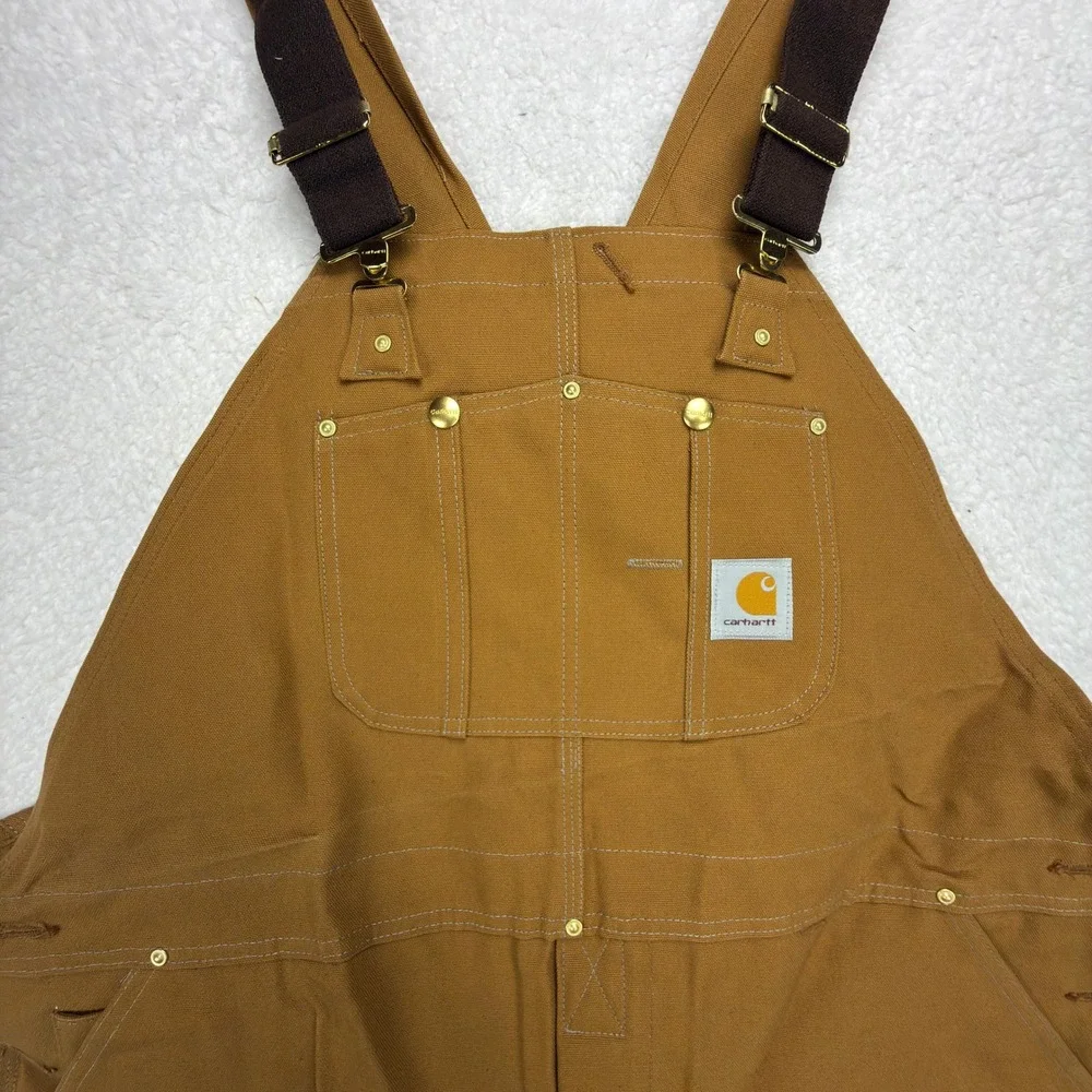 Carhartt R05 BRN Traditional Duck‎ Bib Overalls Zipper to Knee Brown 46x30 NEW